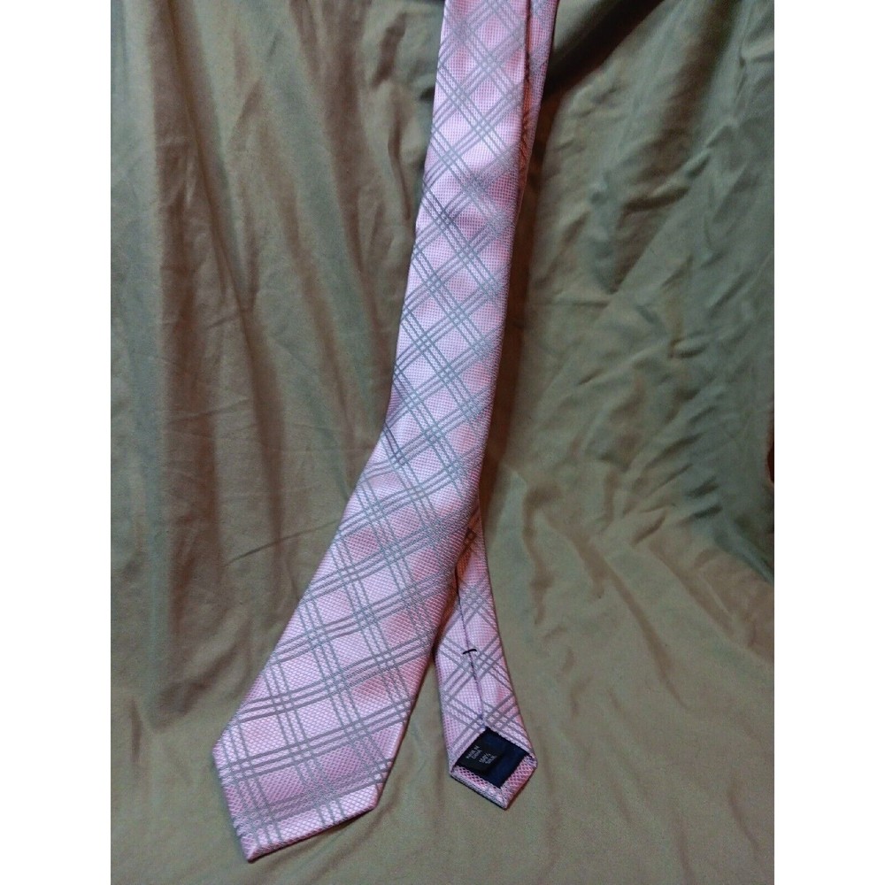 Michael Kors Men's Pink Patterned Silk Tie  Pinstripe Checker Crosshatch Pastel